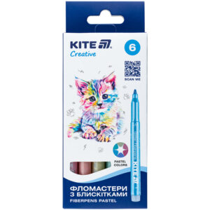 Фломастери з блискітками - Kite Creative 6 кольорів пастельні K-1148