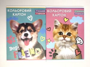 Картон кольоровий Руслан одноосторонній А4 9 аркушів