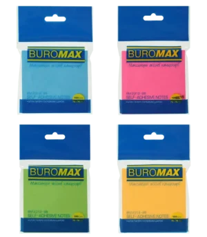 Блок паперу для нотаток з клейким шаром Buromax Neon 76x76 мм 100 аркушів асорті BM.2312-98