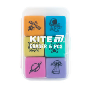 Набір гумок у пластиковому боксі - Kite Space - K24-145, асорті, 6 шт.