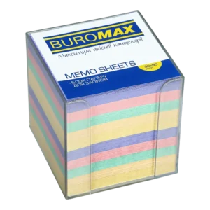 Бокс пластиковий з кольоровим папером Buromax 90x90x90 мм прозорий BM.2291-03