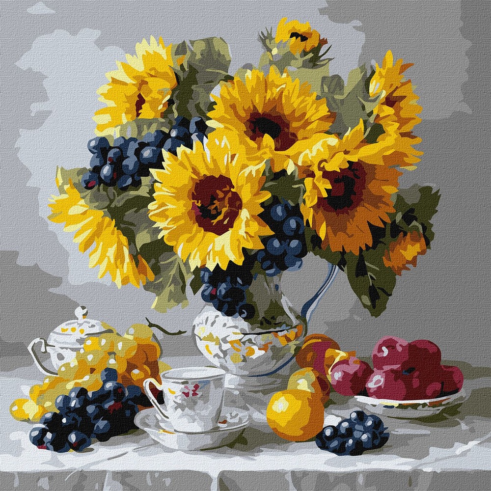 Картина за номерами Ideyka. Соняшники з виноградом 40x40см